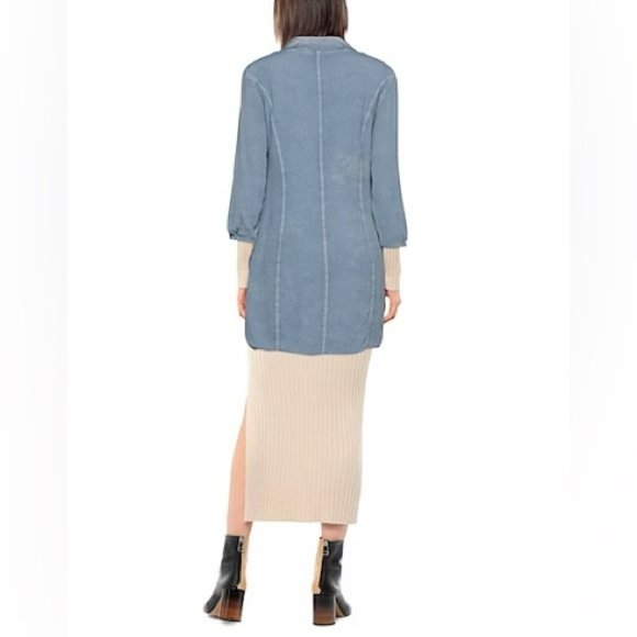 ELISA CAVALETTI Slate Blue Slouchy Jersey Buttoned Long Overcoat NWT crepe SP - Picture 2 of 16